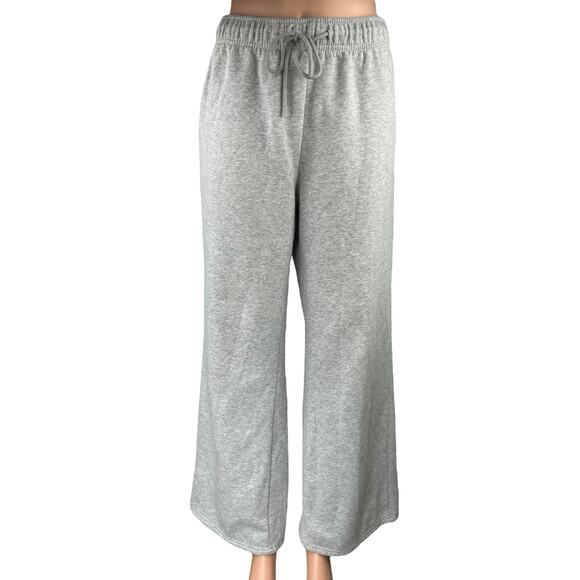 Automet Gray Fleece High Waist Flared Wide Leg Trousers Lounge Sweatpants Size L - Picture 1 of 5